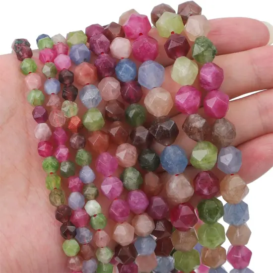 Faceted Natural Tourmaline Agate Stone Round Beads 10mm 36cm/Strand for Jewelry Making {2}