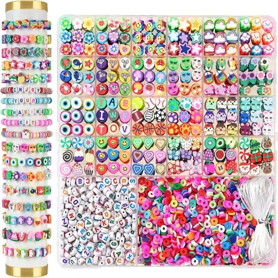 2300pcs Clay Beads Bracelet Making Kit, 24 Style Cute Fun Beads for Friendship Bracelets Letter Beads Charms Kit for Jewelry Making DIY Arts and Crafts Birthday Gifts Toys for Kids {1}