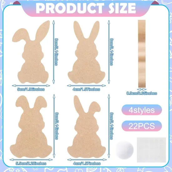 22 Pcs Easter Wooden Bunny Cutouts for Crafts, Unfinished Easter Wood Cutouts Bunny Table Sign {2}