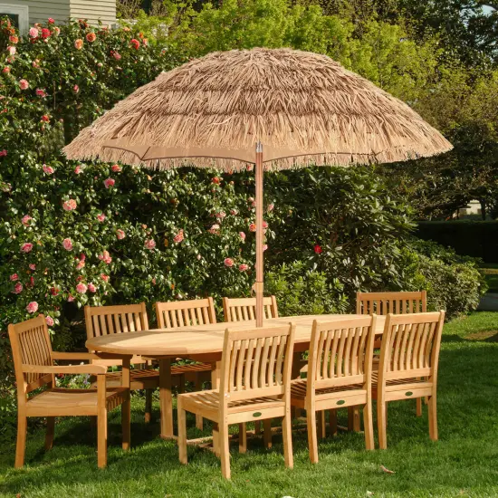 6.5 Feet Thatched Tiki Umbrella with Foldable Stand Push Button Tilt-Natural {3}