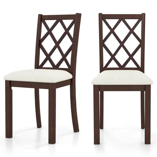 Dining Chair Set of 2 Wood Kitchen Chairs with Upholstered Seat Cushion and Rubber Wood Legs-Brown {1}