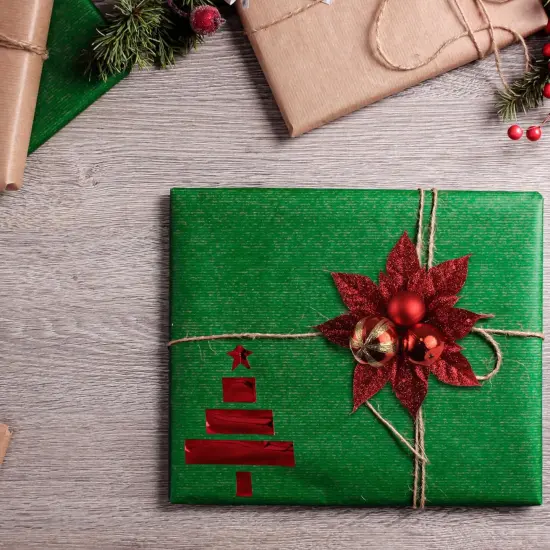 Red Glitter Poinsettia Flower Picks with Ornament Balls &ndash; Set of 12, Christmas Floral Decorations {6}