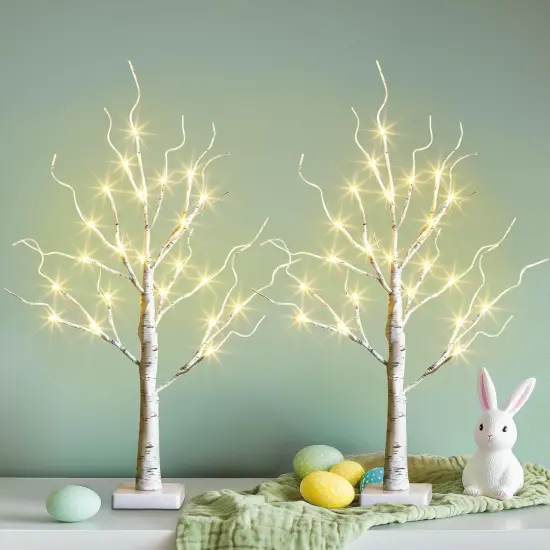 Easter Decorations, 2FT Birch Tree with LED Lights, Warm White Light up Tree Lamp {1}