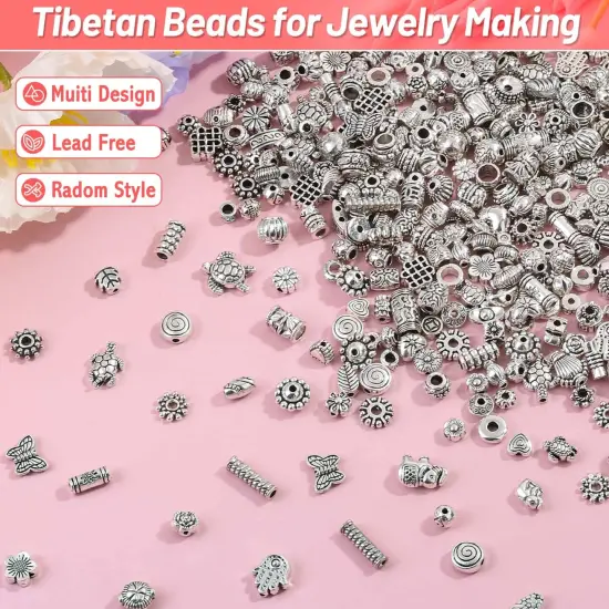 500 Pcs Bracelet Spacer Beads, Silver Bulk Random Styles Loose Spacer Metal Charm for Necklace, Earring Making DIY Jewelry Accessories {1}