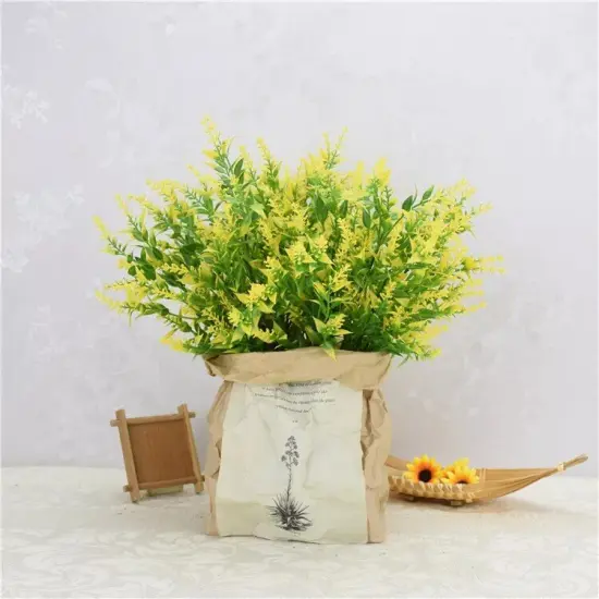 4pcs 7 Heads Artificial Wheat Grass Bouquet for Weddings Yellow {3}