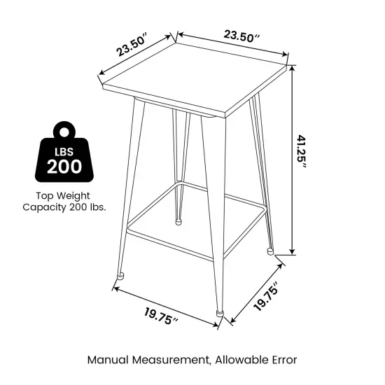 42.50"H Steel Bar Table with Square Elm Wood Top Black {8}
