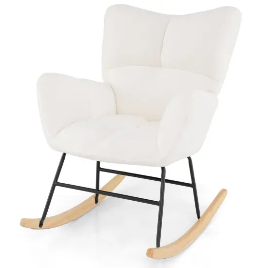 Nursery Rocking Chair with Comfy Backrest and Armrest-Beige {1}