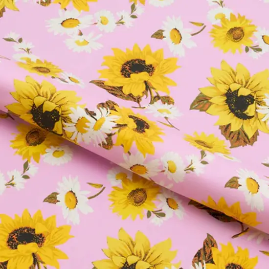 Sunflowers on Pale Pink Printed Spandex Fabric Multicolor {4}