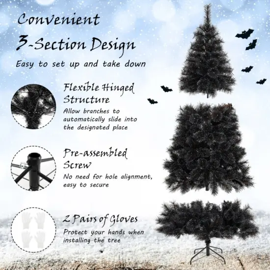 Black Artificial Halloween Christmas Tree with PVC Branch Tips and Cool White LED Lights {4}