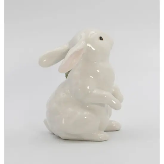 Springtime Bunnies: Standing Easter Bunny Rabbit with Pink Rose Flower Figurine {5}