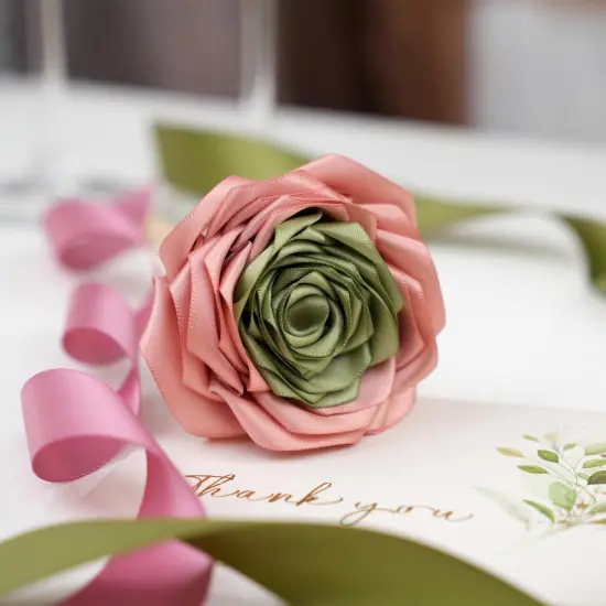 6 Rolls Sage Green and Dusty Rose Ribbon 1 Inch Green Pink Satin Ribbon Blush and Sage Ribbon for Wedding Baby Shower Backdrop Garland Gift Wrapping - 60Yards {5}