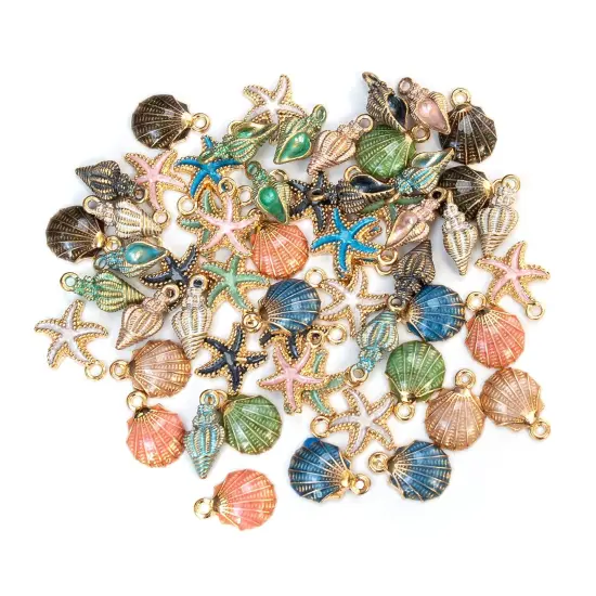 60 Pack Ocean Starfish Conch Seashell Enamel Charms Pendants for DIY Jewelry Making (Ocean Style 1) {1}