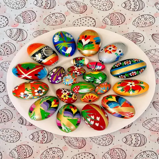 Polish Easter Handpainted Wooden Eggs (Pisanki) Decorative Eggs for Easter Set of 6 Medium Eggs {1}