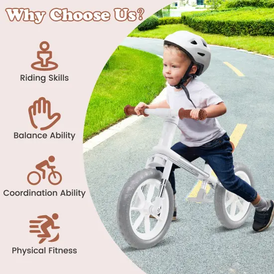 Metal 12 Inch Balance Bike with Adjustable Seat and Rotatable Handlebar White {6}