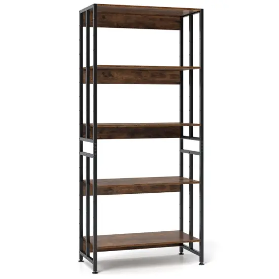 5-Tier Bookshelf with Adjustable and Tiltable Shelves Black {8}