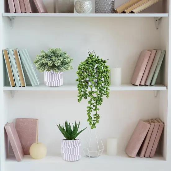 3-Pack Artificial Succulents &ndash; Stylish Greenery in Gray Geometric Pots {3}