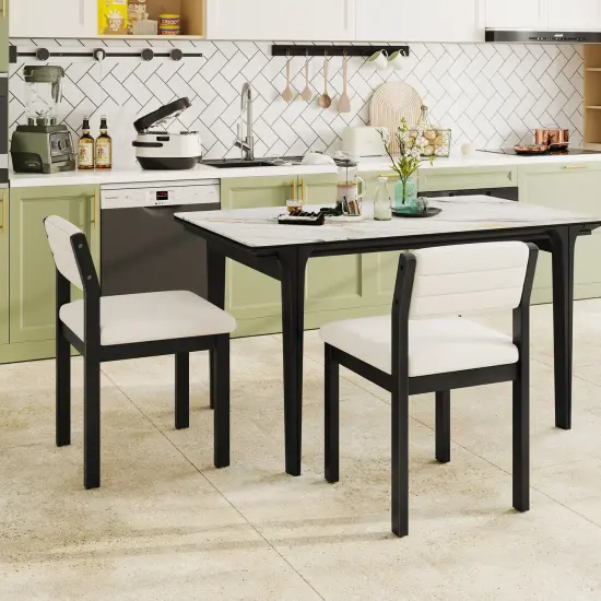 Set of 2 Dining Chairs Sherpa Upholstered Armless Chair with Wood Frame-White {3}