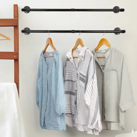 2pcs Wall Mounted Clothes Rack Pipe Coat Hanger Garment Racks Cloth Storage {1}