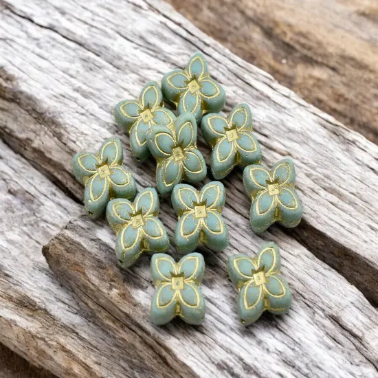 *10* 17mm Bronze Washed Matte Light Turquoise 4 Petal Lily Flower Beads {6}