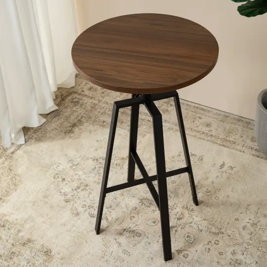 Industrial Rustic High Bar Stools With Solid Elm Wood Seat and Back Support & Bar Table With Adjustable Round {6}