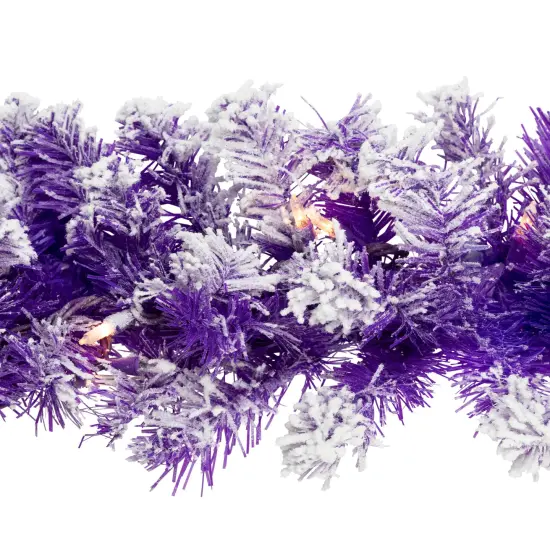 Northlight Pre-Lit Artificial Flocked Pine Christmas Garland - 9' - Purple - Clear Lights {7}