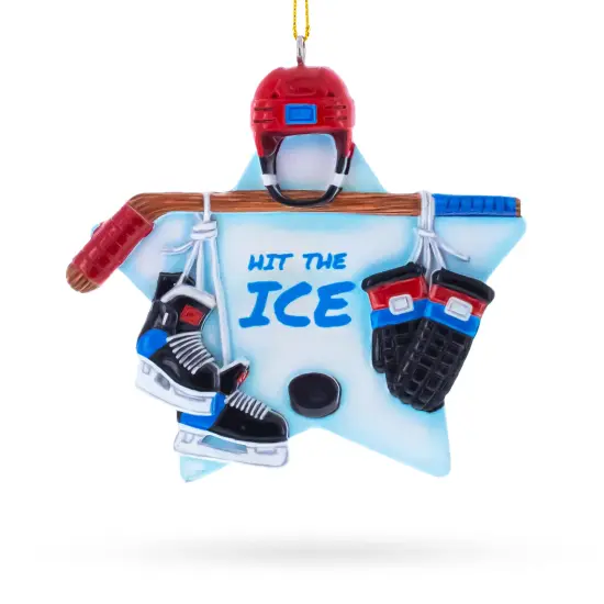 Hit the Ice Hockey Gear with Helmet and Stick Resin Christmas Ornament {1}