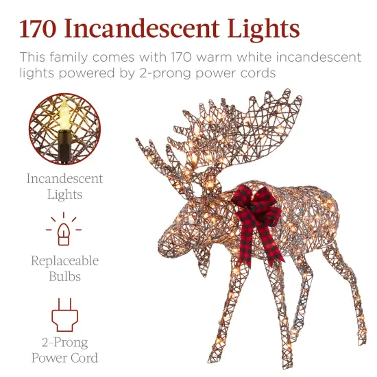 Best Choice Products 2-Piece Moose Family, Lighted Rattan Christmas Rattan-Inspired Yard Decoration Set w/ 170 Lights {4}