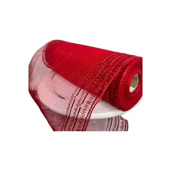 10" Border Stripe Tinsel Metallic Mesh Ribbon: Red (10 Yards) {3}