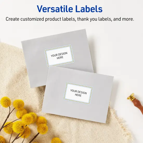 Avery Printable Rectangle Labels, Gold Dots with Blue Border, 4" x 3-1/3", Glossy White Rectangle Labels, Permanent, Laser/Inkjet, 40ct, Great for Product Labels {6}