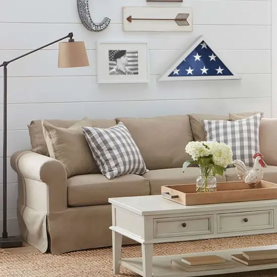 HBCY Creations Rustic Flag Case - SOLID WOOD Military Flag Display Case for 9.5 x 5 American Veteran Burial Flag, Wall Mounted Burial Flag Frame White {4}