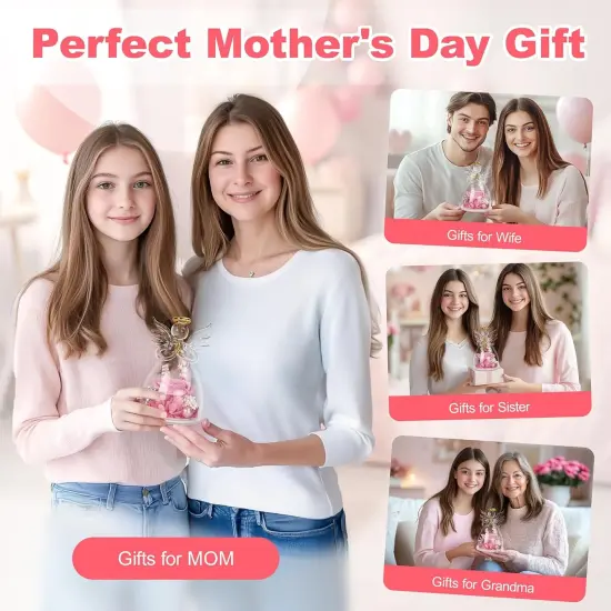 Preserved Flowers Rose in Glass Angel Figurines {2}