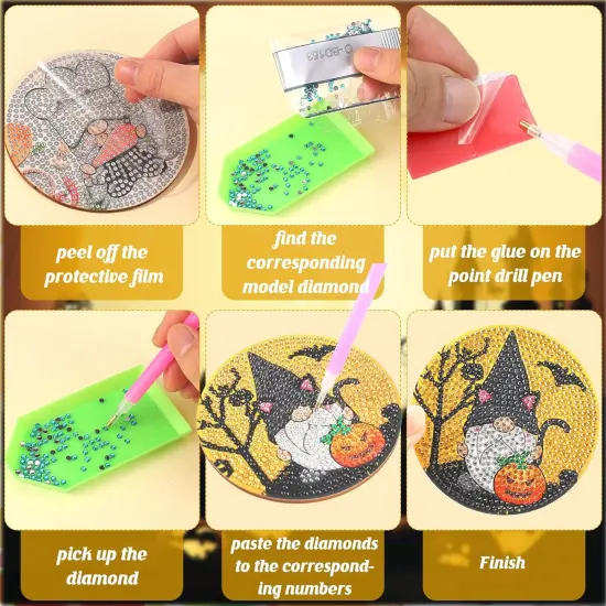 8 PCS Halloween Gnome Diamond Art Painting Coasters DIY {3}