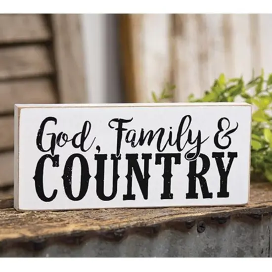 God Family Country Wooden Block Patriotic Shelf Decor Tabletop Sign {2}