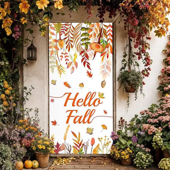 Hello Fall Door Cover Decorations Hello Autumn Door Banner Background {2}