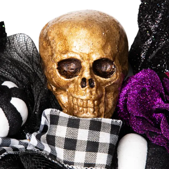 Northlight Skeleton with Glittered Roses Artificial Halloween Twig Wreath - 22" - Unlit Black {7}