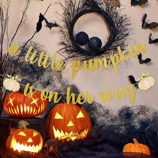 Gold and Pink Glitter A Little Pumpkin Is On Her Way Banner Little Pumpkin {3}
