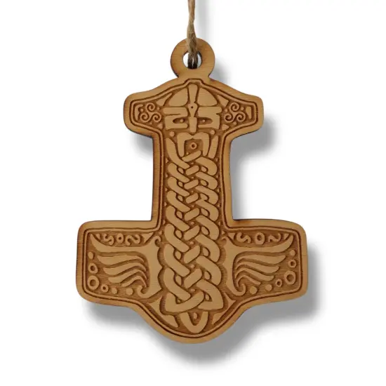 Ornament - Mjolnir - Raw Wood 3x4in {1}