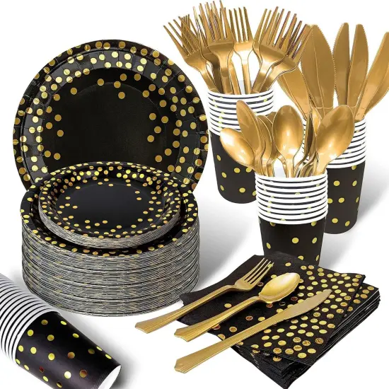 175PCS Black and Gold Party Supplies {1}