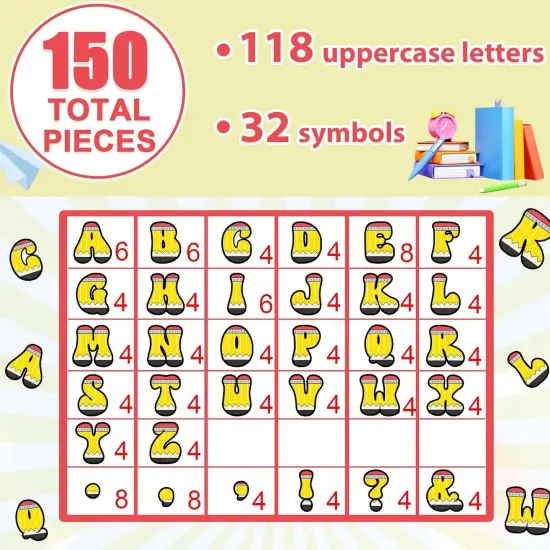 150 PCS Large 6" Bulletin Board Letters Set, Pencil Themed Classroom Alphabet {3}