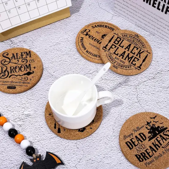6Pcs Halloween Cork Coasters with Holder Hocus Pocus Round {5}