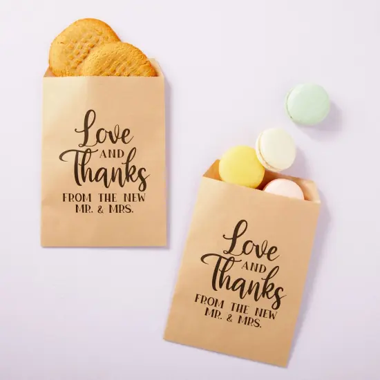 100 Pack Love and Thanks From the New Mr & Mrs for Wedding, Party Favor Bags for Goodie, Gifts, Decorations, 5x7.5 in Brown {3}