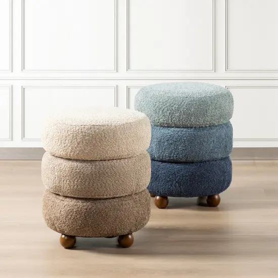 Modern Gradient Upholstered Storage Ottoman or Accent Stool with Rubberwood Ball Feet Blue {7}