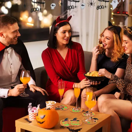 9PCS Halloween Diamonds Painting Coasters With Holder {4}