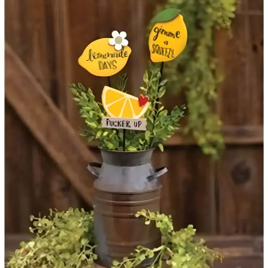 Yellow Wood Lemon Plant Poke with Playful Phrases Wooden Wands 3 Asstd. {2}