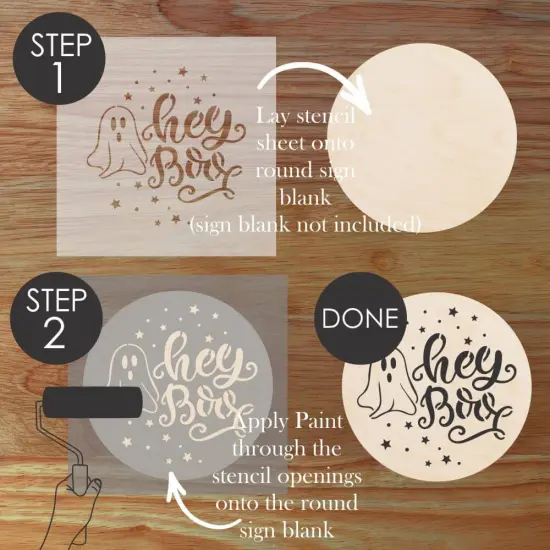 Hey Boo Halloween Round Sign Stencil | Sign Stencil | DIY Sign Stencil | Round Stencil | Designer Stencils | {4}