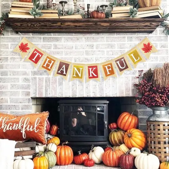 Thankful Burlap Banner with Maple Leaves {4}