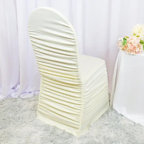 1 Piece Ivory Rouge Chair Cover, Elegant Ruffled Spandex Banquet Chair Wrap {2}