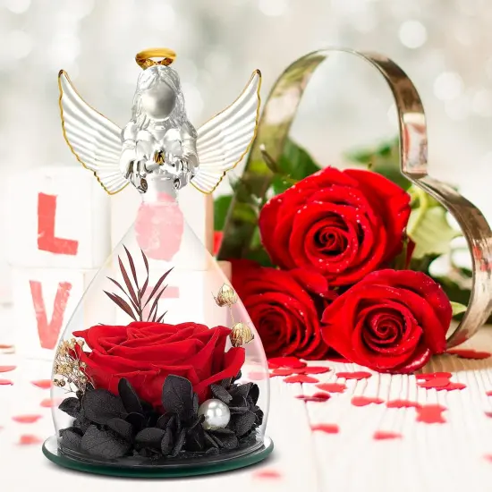 Glass Angel Figurines with Forever Rose {3}