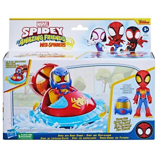 Marvel Spidey and His Amazing Friends Web-Spinners Spidey with Hover Spinner, Car Playset with Vehicle, 4-Inch Scale Action Figure and Accessory, Toy Cars for Kids 3 and Up {5}