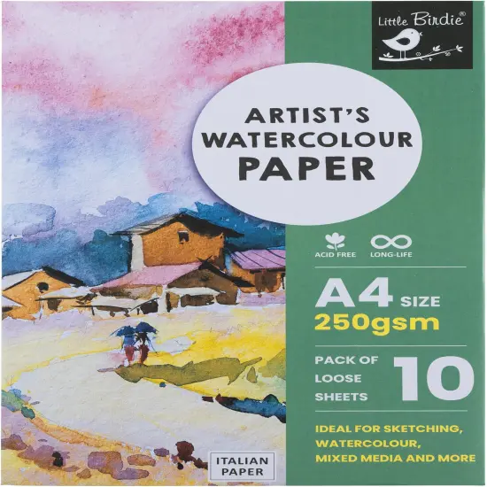 Little Birdie Artist's Watercolour A4 Paper 250gsm-10 Sheets {1}
